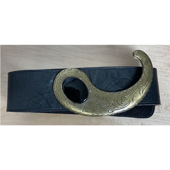 MZ Accesories of New York Y2K Black Embossed Leather and Metal Belt - Picture 6 of 6